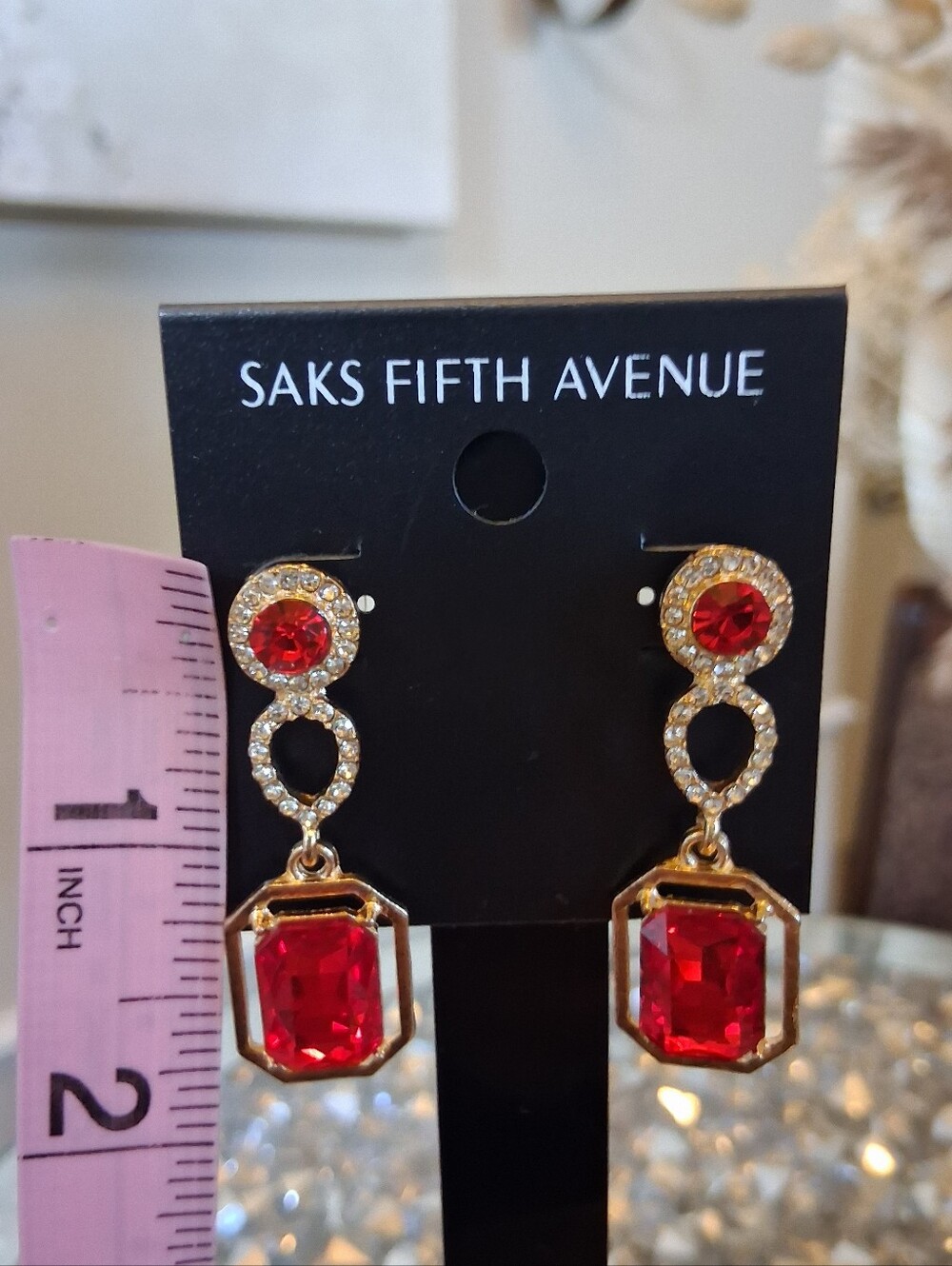 New Women's Red Crystal Drop Gold Statement Cocktail Earrings Jewelry - Picture 5 of 13